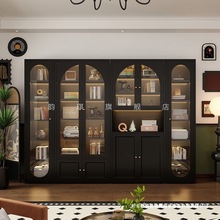 美式拱形钢制书柜法式复古落地式书架储物柜客厅置物柜满墙展示