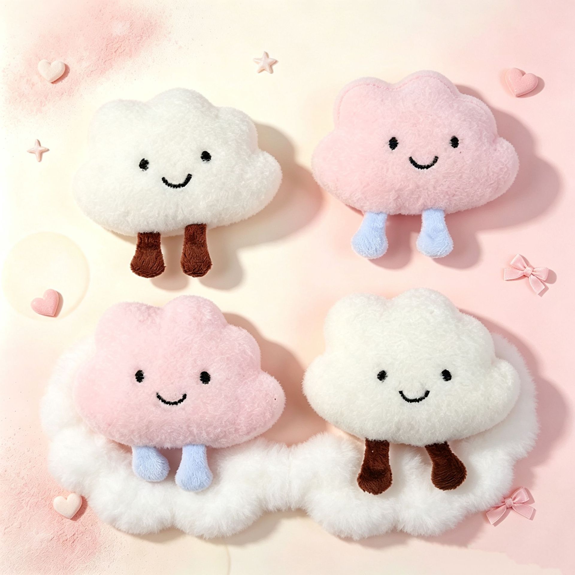Cute cartoon plush cloud accessories, Japanese style creative white cloud smiley face accessories, clothing hair accessories, accessories, dolls