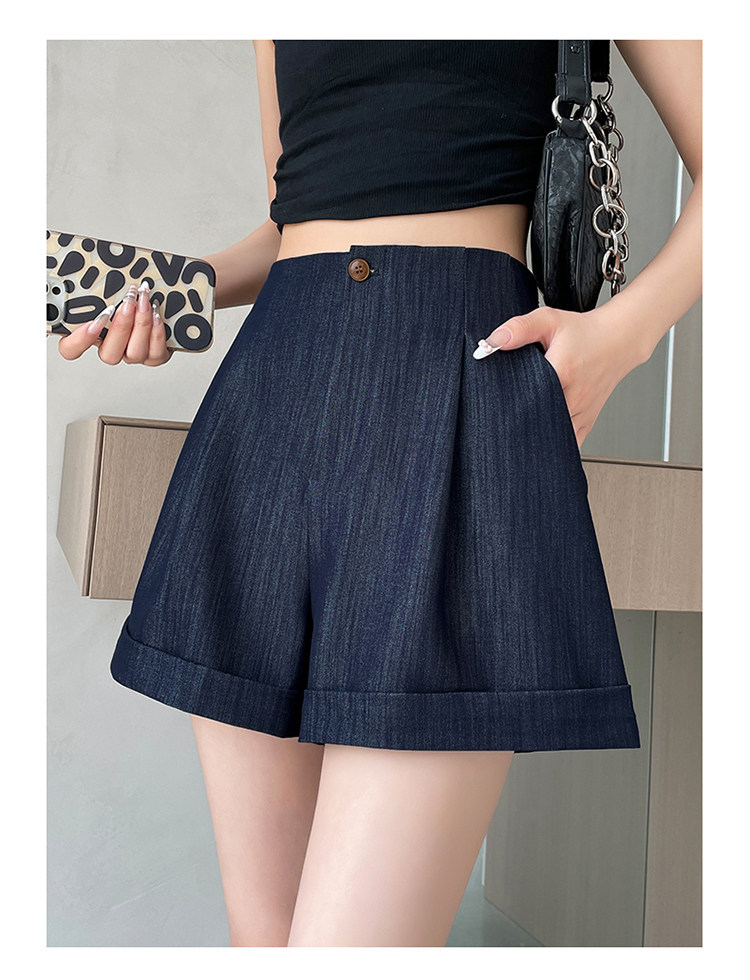 Quần short jean nữ lưng cao ống rộng gấu cuộn — màu đen chi tiết 30