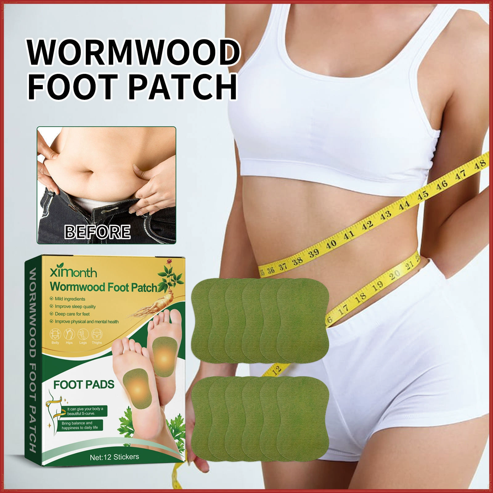 Ximonth полынь наклейка для ног снимает стресс тела, помогает похудению во сне, пластырь для дезодорации ног