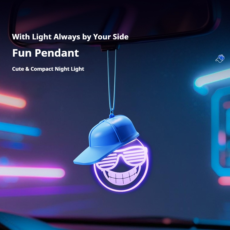 Espejo retrovisor del automóvil divertido pequeño sombrero sonriente coche remolque cool interesante colgante de automóvil luz de atmósfera image 3