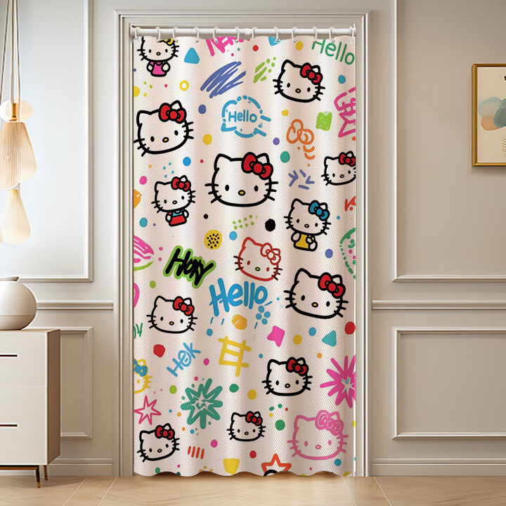 卡通可爱hello Kitty家用装饰厨房卧室洗手间挂门帘免打孔隔断帘|undefined