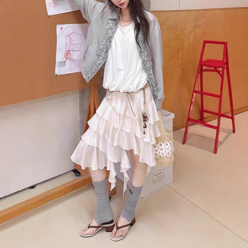 高版本定~制25早秋新品不规则下摆半身裙时尚简约百搭醋酸裙子女|undefined