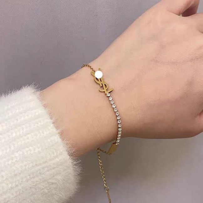 2025 New Holy Family Letter Ys Fashion Personalized Bracelet Women's Light Luxury Exquisite Metal Chain Titanium Steel Color Preserving Bracelet