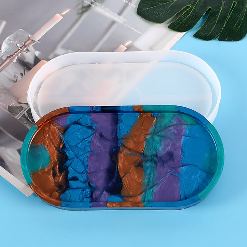Cross-border DIY crystal glue resin oval coaster mold oval tea coaster tray storage and production silicone mold