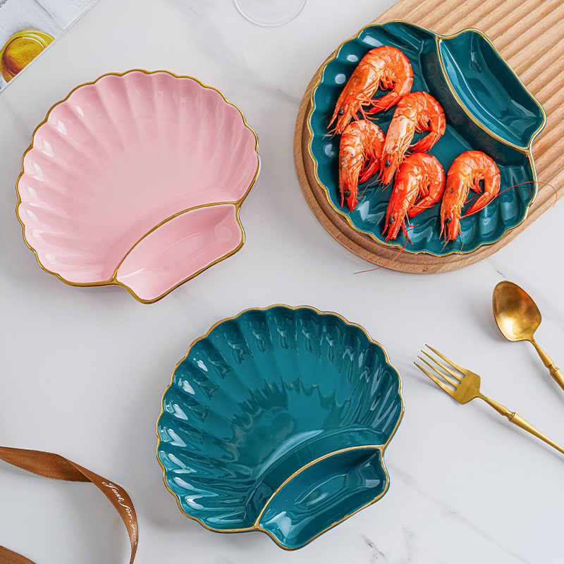 Placa de bola de cerámica de borde dorado de lujo ligero con plato de vinagre Placa de bola de masa personalizada para el hogar Placa de desayuno papas fritas plato de merienda Placa de rejilla