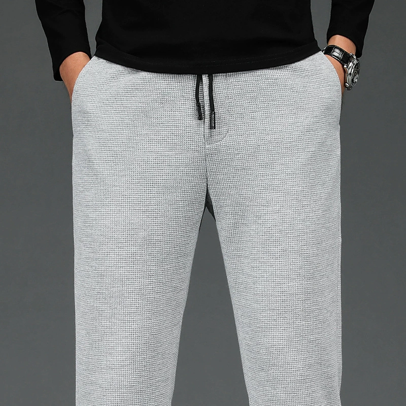 Осенние прямые повседневные брюки с толстой вафельной эластичной талией для мужчин среднего и среднего возраста, деловые брюки с высокой талией для мужчин молодого и среднего возраста