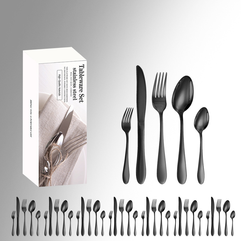 1012 cinco piezas principales caja simple cuchillo de comida occidental, tenedor y traje de cuchara Amazon productos transfronterizos vajilla de acero inoxidable traje de 40 piezas