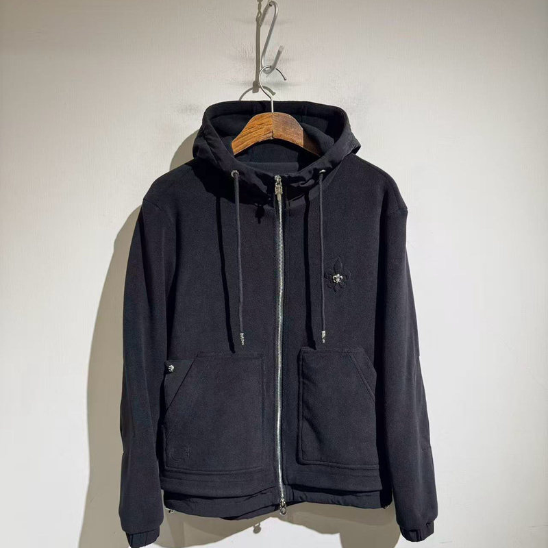 American Street Style 25Aw Warm Polar Fleece Zipper Cardigan Fashionable Embroidered Metal Splicing Hooded Sweatshirt Jacket Trendy