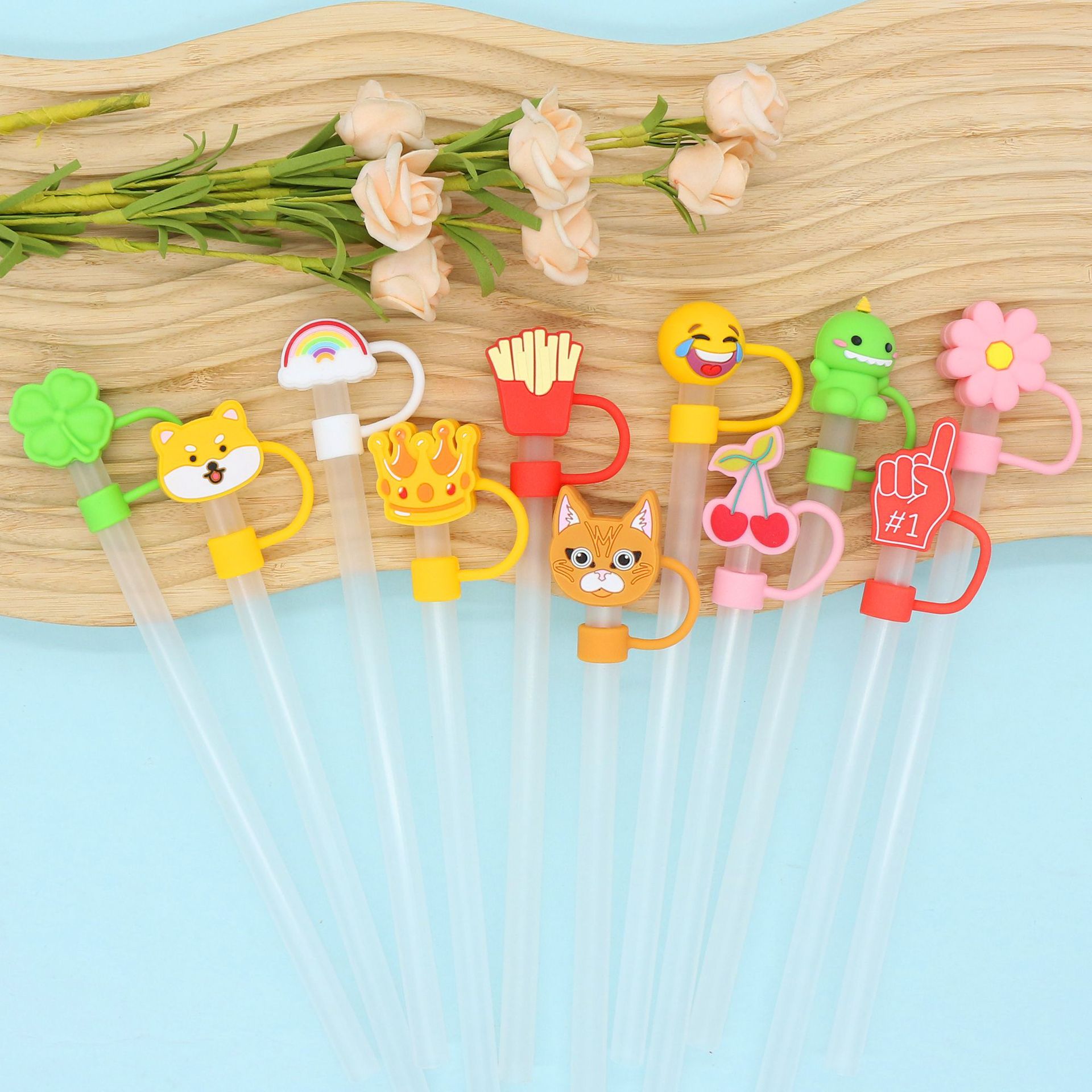 Inventario de explosión de copas de hielo crisantemo tapa de paja cubierta de polvo Stanley flor manga de paja de 10 mm tapa de paja de silicona