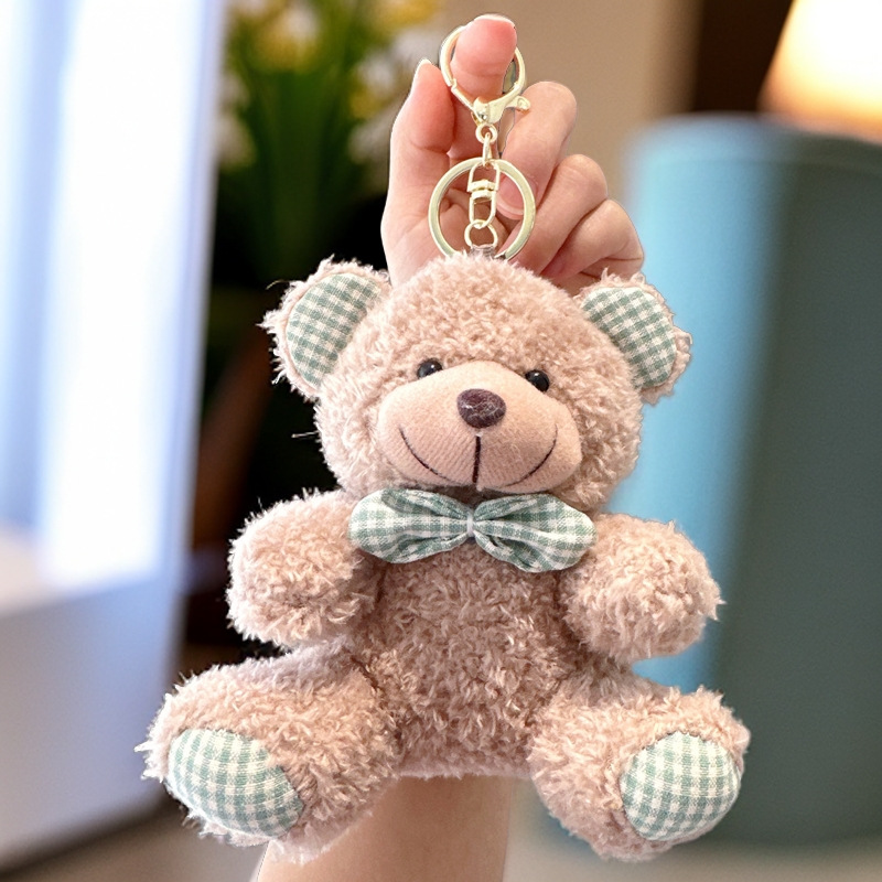 Pajarita de estilo explosivo, oso de peluche rizado, muñeco de peluche, oso, llavero, colgante, accesorios de bolso, muñeco de trapo