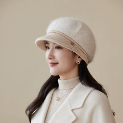 秋冬季新款中老年人兔毛保暖针织鸭舌帽户外骑行防寒妈妈帽子批发