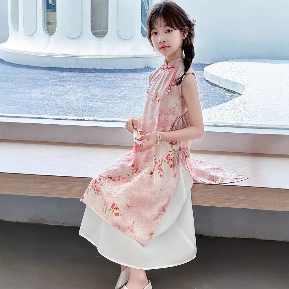Для девочек Одея Cheongsam Платье Лето 2025 Новый детский костюм в старинном стиле Новый китайский стиль свежий девушка Hanfu