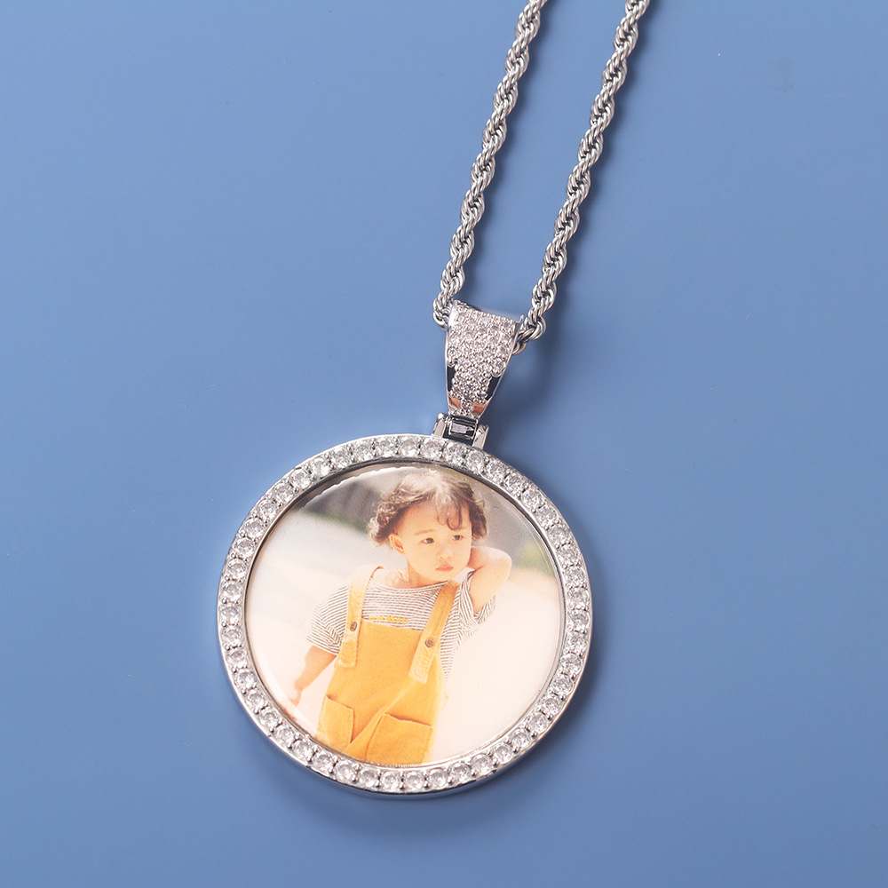 Copper big round pendant with zircon hip-hop style
