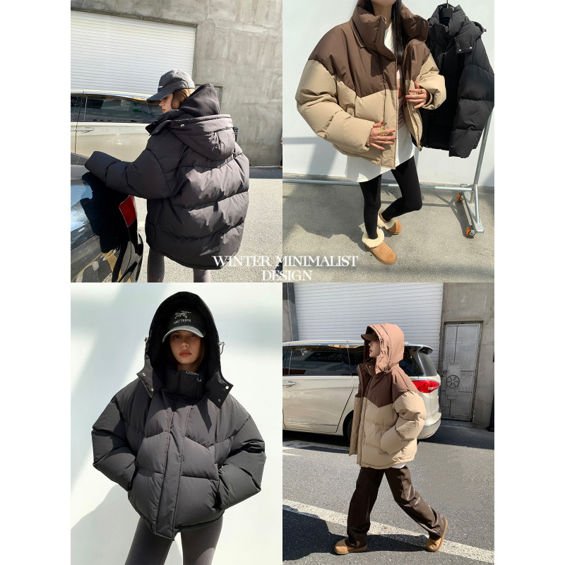 655#【特价！】周淼ZHOUMIAO拼接情侣羽绒服加厚宽松连帽短款外套|undefined