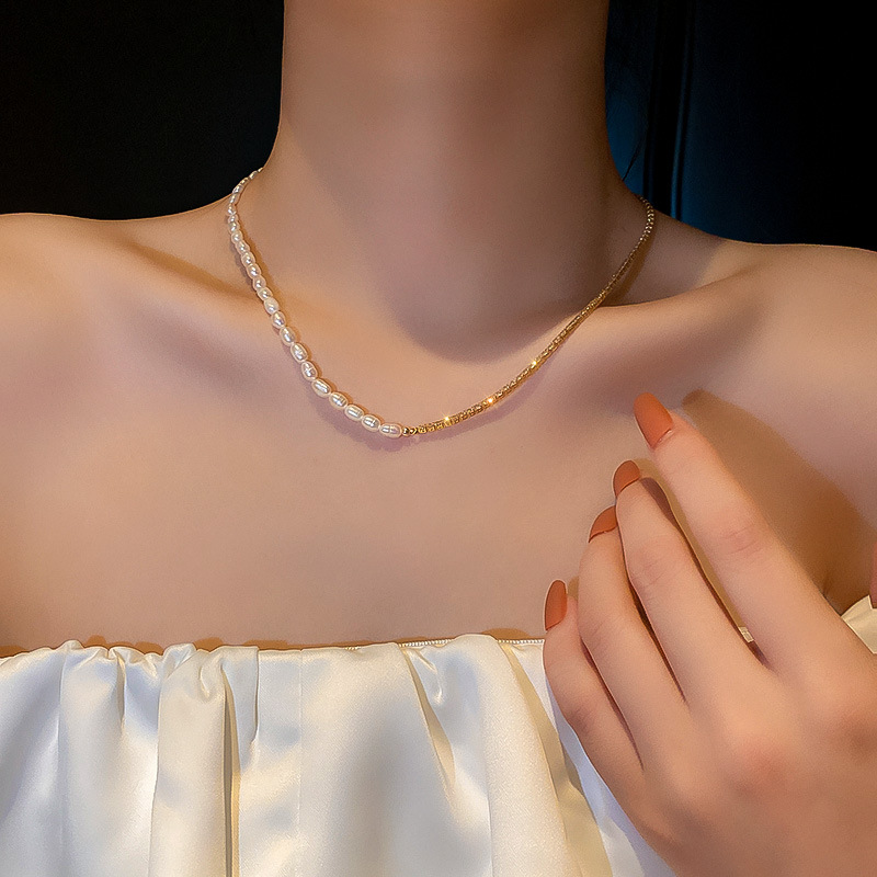 Baroque Pearl Rhinestone Chain Stitching Clavicle Chain Wholesale Nihaojewelry display picture 4