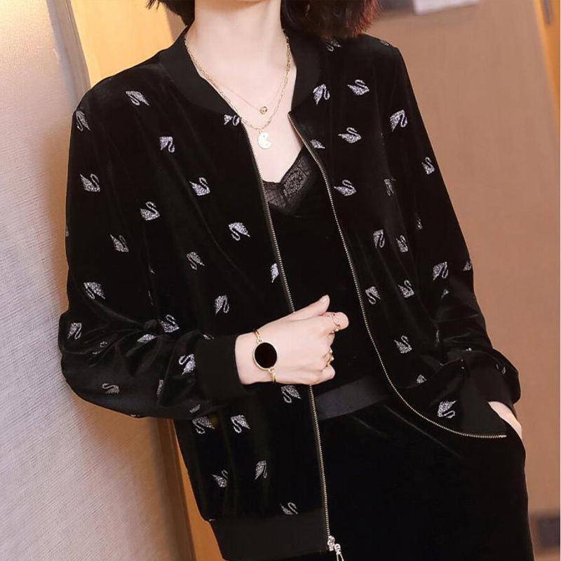 Spring and autumn coat women's new Korean style loose long-sleeved gold velvet jacket top women's zipper cardigan Korean velvet jacket