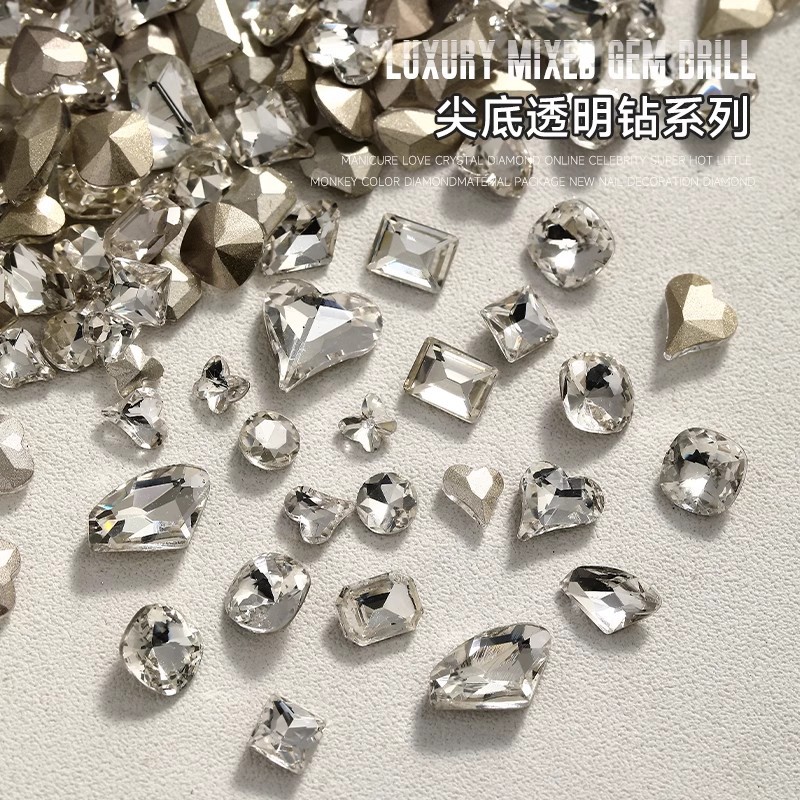 네일 쥬얼리 지적 다이아몬드 슈퍼 플래시 비뚤어진 도끼 지방 광장 나비 사랑 투명 흰색 모양의 다이아몬드 네일 액세서리 도매