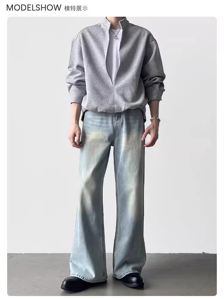 Cleanfit Herren Jeans Im Retro Stil Hellblau Weites Bein_voghion.com