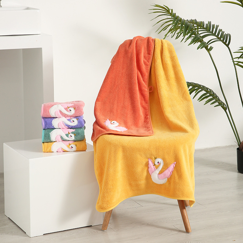 Cross-border new pure color swan bath towel bathroom face washing absorbent towel coral velvet fashion simple gift wholesale