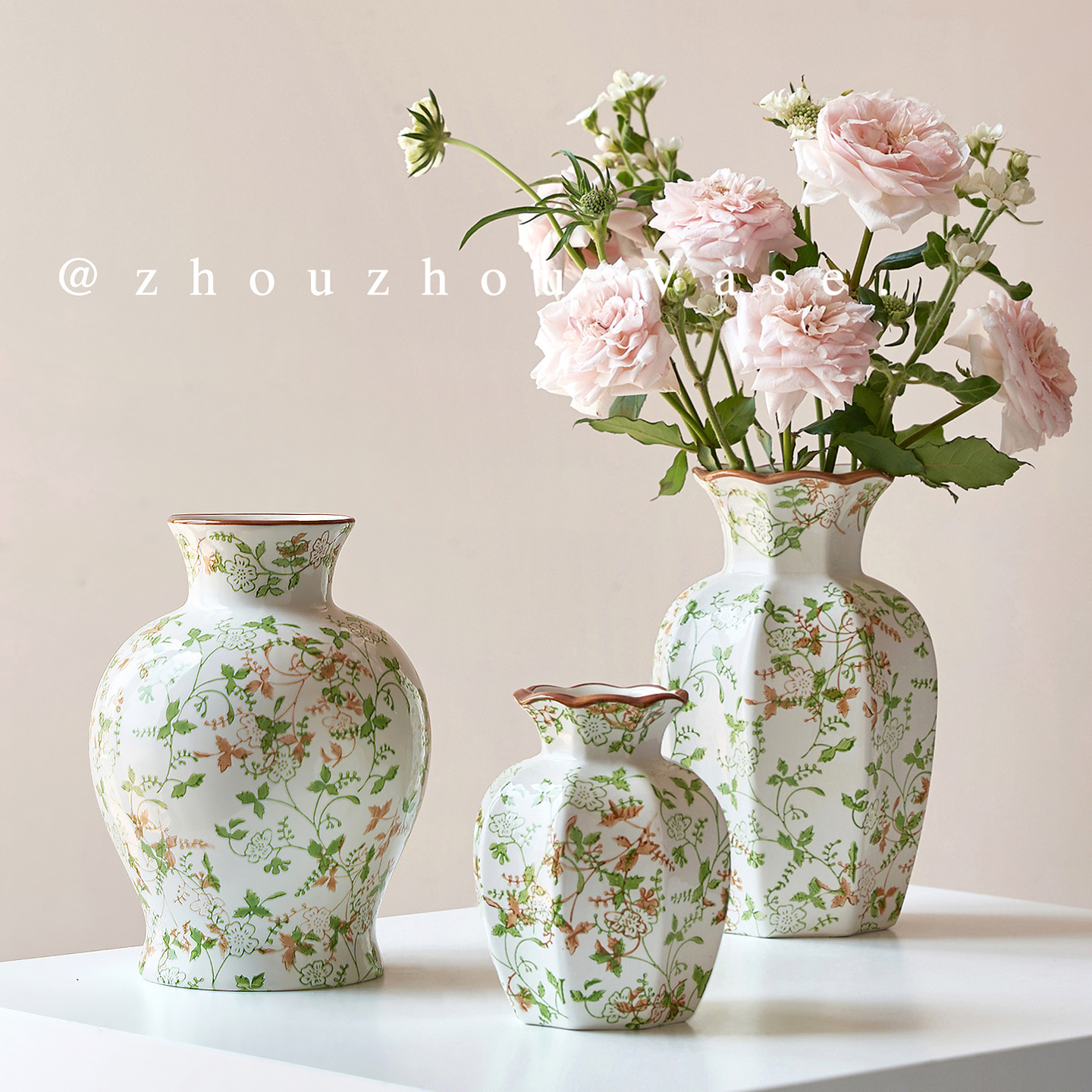 Octagonal Large Vase New Chinese Style Retro Ceramic Vase Ornaments Living Room Flower Arrangement Decoration Entrance Flower Vase