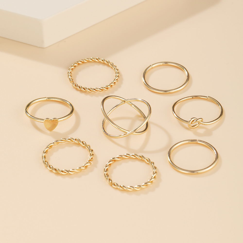 New Simple Alloy Joint Ring Set Creative Retro Multi-layer Cross Opening Twist Love Ring Wholesale display picture 1