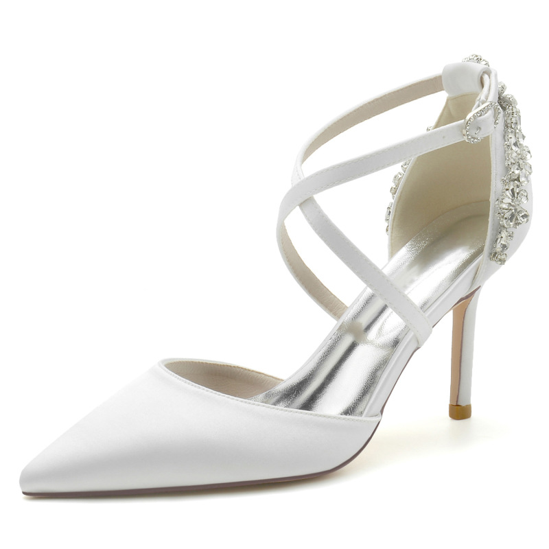 2025 Stiletto Pointed Toe Cross Strap Rhinestone Wedding Shoes Bridal Shoes Bridesmaid Shoes 1963-59A