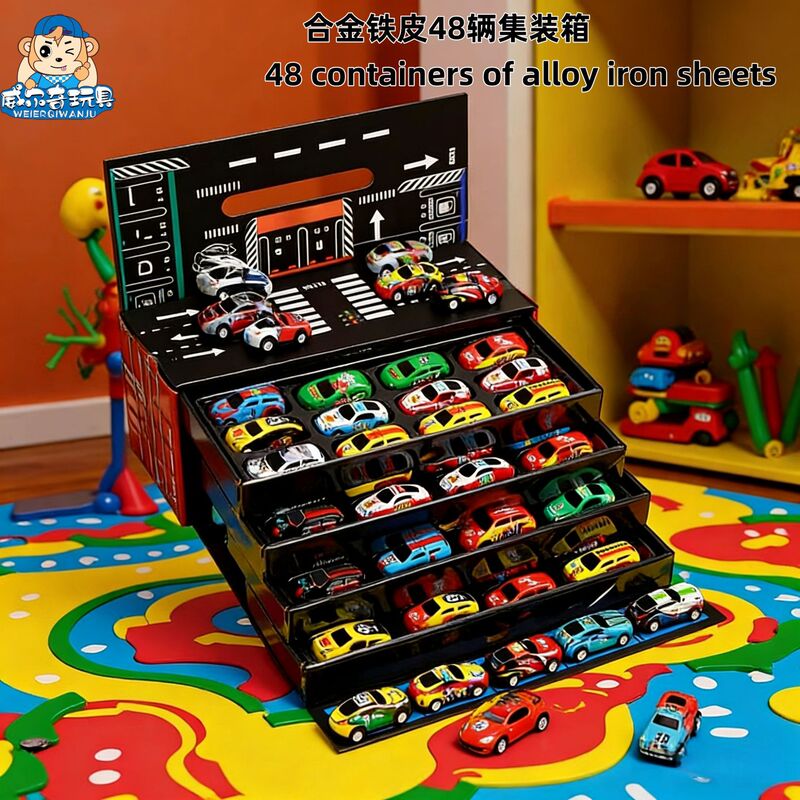 Cross-Border Parking Lot Container 48 Alloy Metal Toy Cars Pull-Back Car Garage Model Boys' Toys Wholesale