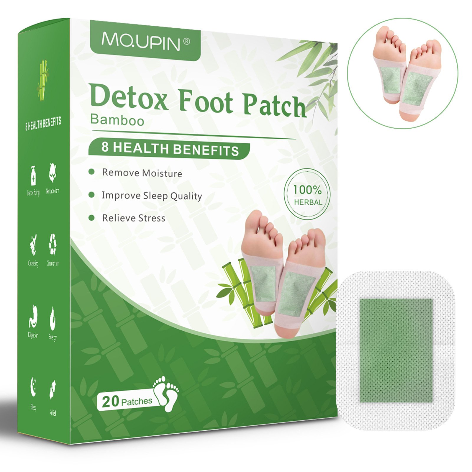 Cross-border Amazon Foot Patch Bamboo Mugwort Foot Patch Green Tea Foot Patch 20 Pieces One Box AliExpress One Piece Dropshipping