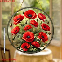 2D плоская печать миниатюрный красный цветок Suncatcher - подходит для внутреннего и наружного украшения