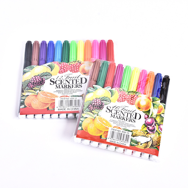 Los fabricantes producen suministros de arte para niños con pintura de fragancia pincel de pluma de color 10/12 color pluma de acuarela de cabeza grande