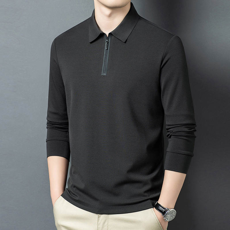Men's cashmere long-sleeve T-shirt, 2026 spring/autumn new model, half-zip, turn-down collar, business style, middle-aged men's polo shirt Men's cashmere long-sleeve T-shirt, 2026 spring/autumn new model, half-zip, turn-down collar, business style, middle-aged men's polo shirt