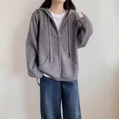 韩版连帽毛衣外套女秋冬新款慵懒风宽松休闲大码跨境女装针织外套