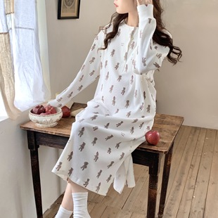 in stock 88061 Nursing Nightgown with Chest Pad Spring, Autumn and Winter Pregnant Women's Pajamas Postpartum dress