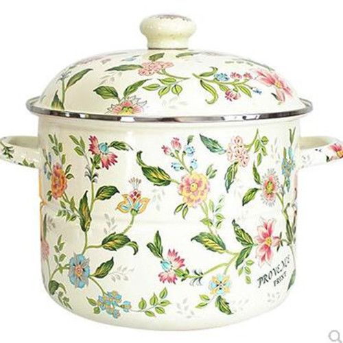 Thickened enamel steamer enamel porcelain stew household with cage drawer flat bottom double-eared soup pot induction cooker gas universal