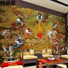 西藏唐卡九龙图壁纸佛像用品藏式装饰沙发背景画佛寺庙佛系壁画3D