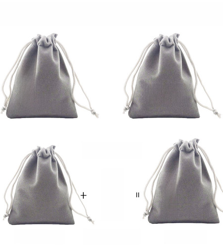 Grey Cord Felt Pouch for Jewelry and Accessories, Flocked Fabric Earphone Storage Bag with Logo Printing