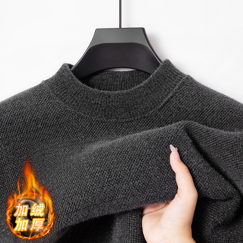 Quality winter velvet solid color sweater with a round collar