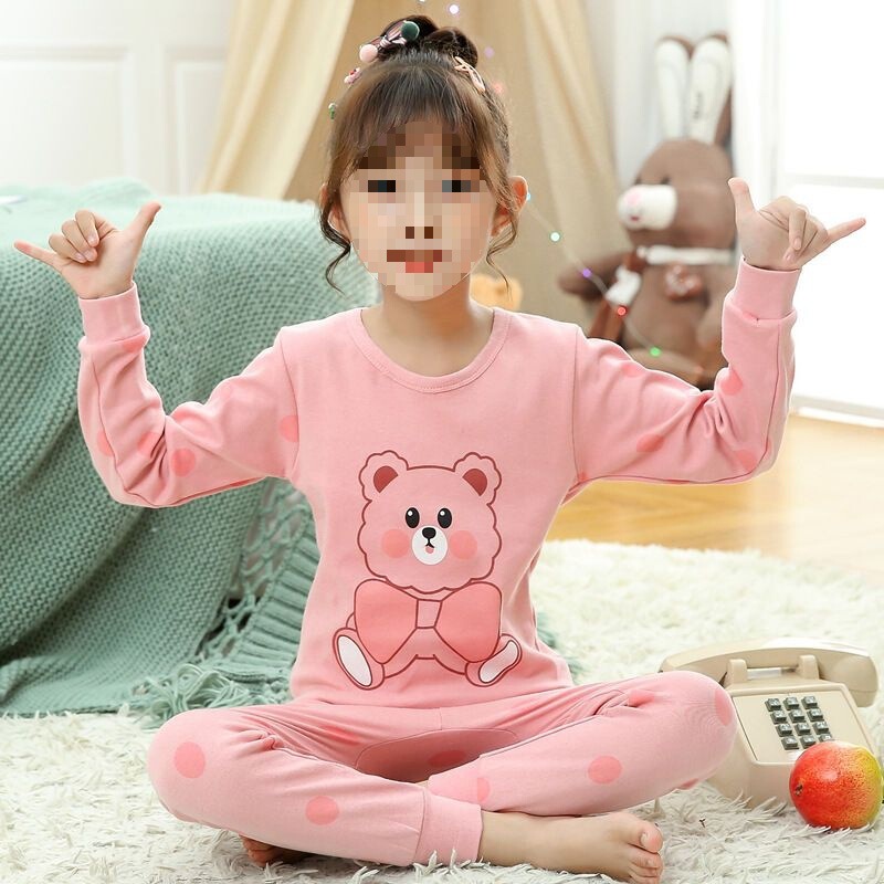 Girls' Cotton Underwear Set Pajamas Spring Autumn Winter Children's Thermal Tops and Bottoms