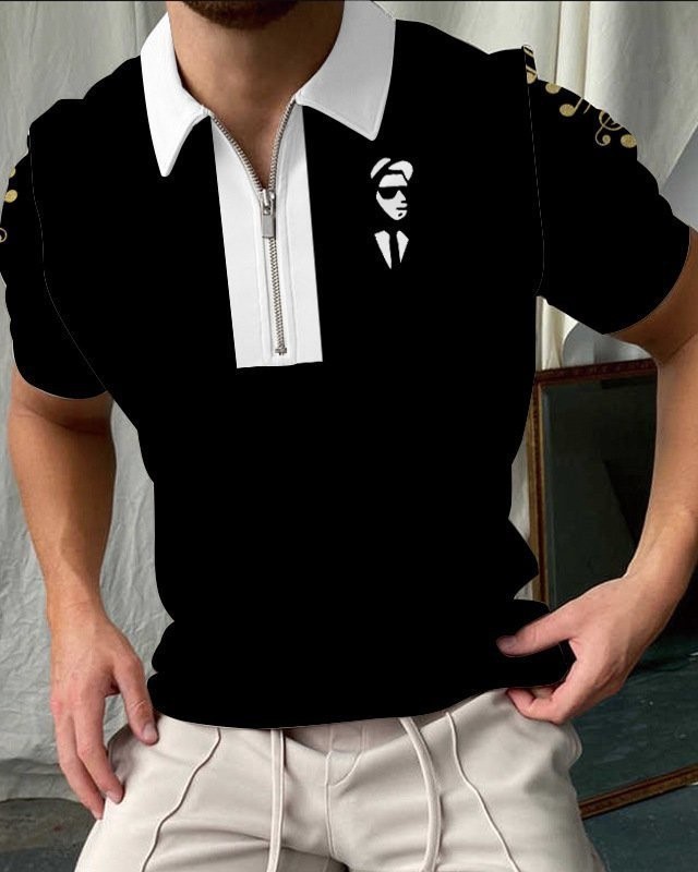 Deportes de verano para hombres, solapa suelta transpirable, cremallera de manga corta, chaqueta de polo, camisa POLO de todo fósforo, impresión 3D de moda
