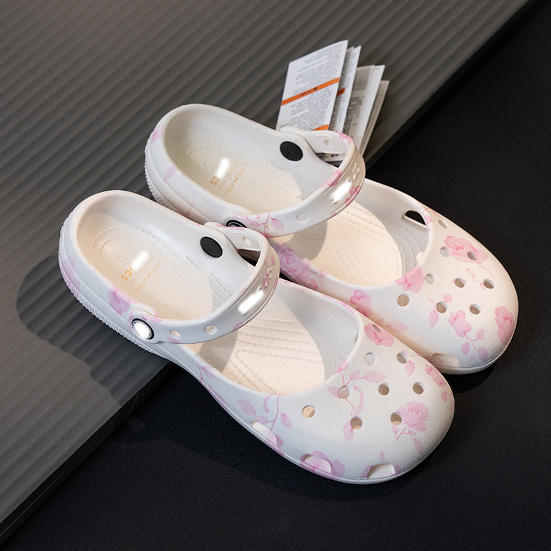 Cross Ballet-Style Perforated Shoes for Women 2026 Printed Versatile Beach Non-Slip Outdoor Nurse Sandals Factory Wholesale
