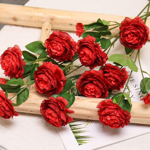 Manufacturer wholesale European home decoration artificial western rose wedding guide fake bouquet rich 3-headed western peony
