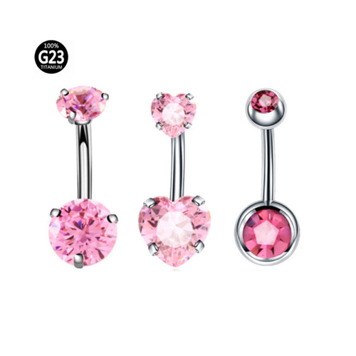 G23 titanium heart-shaped round scratched zircon belly button ring belly button nail body piercing jewelry wholesale and retail
