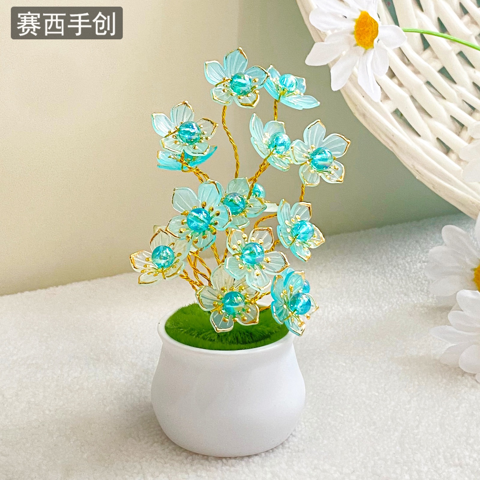 Saixi imitación de plantas en maceta con cuentas hechas a mano adornos frescos productos acabados imitación ramo de flores decoración doméstica pastoral L30 image 3