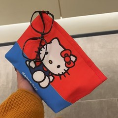 妖精zz＆赤と青のコントラストカラーのキティ猫ハンドバッグ、口紅、化粧品、洗面用具収納バッグ、コントラストカラーのデザイン