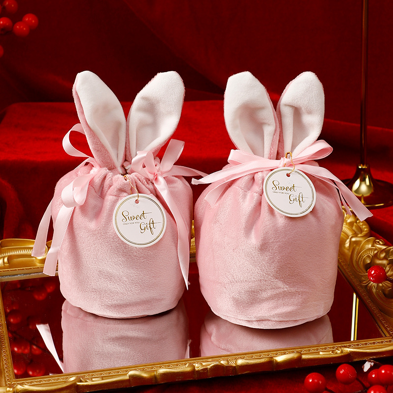 Nueva bolsa de dulces de terciopelo de orejas de conejo caja de regalo caja de dulces de boda caja de dulces de boda dama de honor regalo creativo