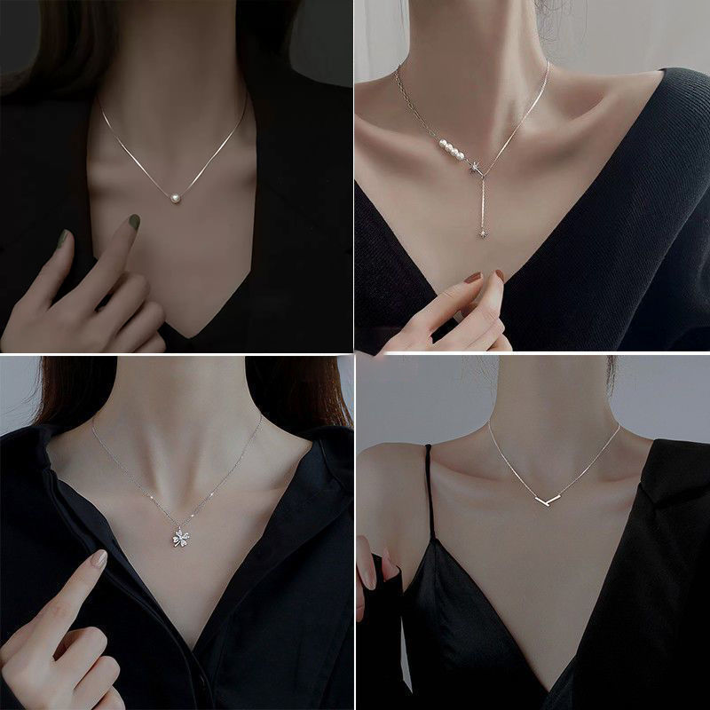 s925 silver light luxury necklace all-match fashionable clavicle chain female butterfly simple niche high-grade temperament sweater chain jewelry