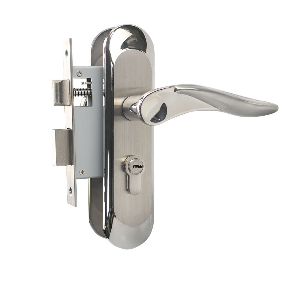 Un conjunto completo de cerraduras de puerta de acero inoxidable 304 cerraduras de puerta de habitación antirrobo cerraduras mecánicas con manija cerraduras de puerta de madera