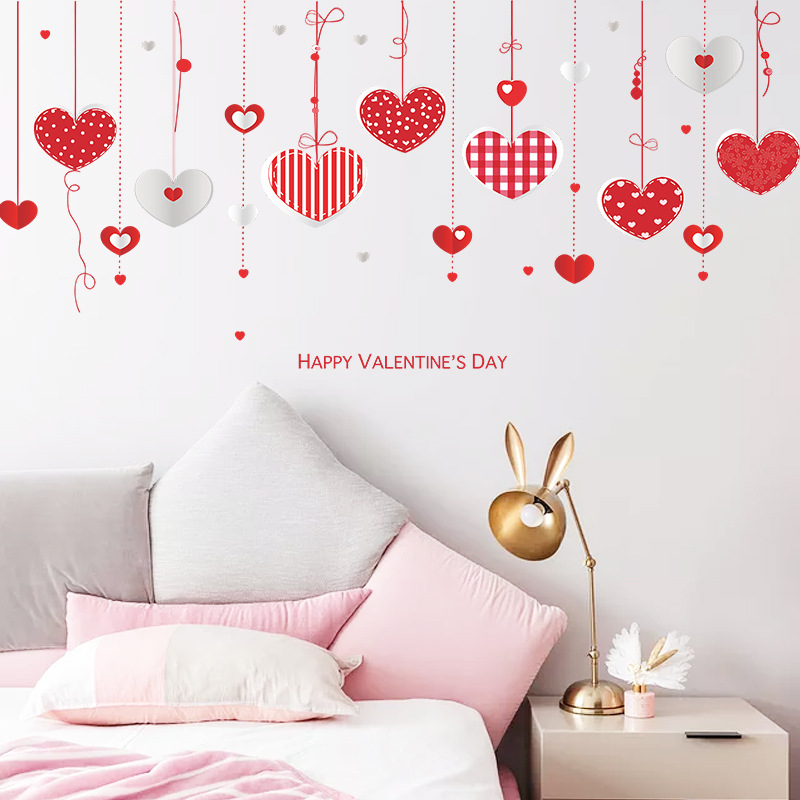 New Pink Plaid Striped Love Pendant Wall Sticker display picture 5