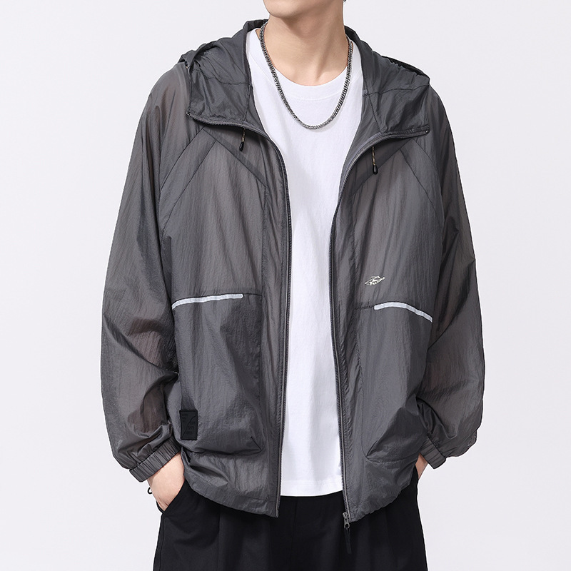 UPF50 + ropa de protección solar anti-UV para hombres al aire libre hielo sombrilla ropa de pesca abrigo abrigo de piel gris grueso superior